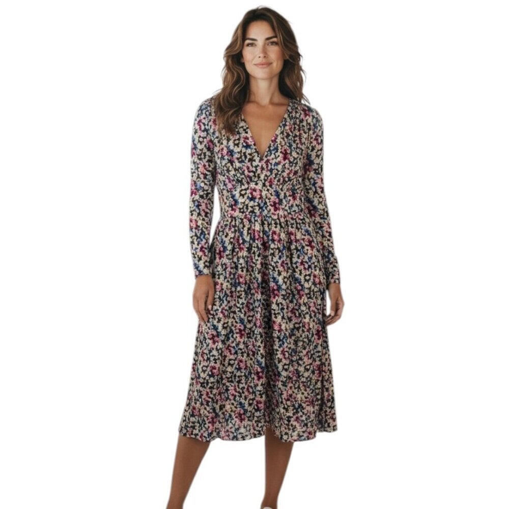 JASON WU Black/Multicolor Dot V-Neck Long Sleeve Dress Size 8 AS IS